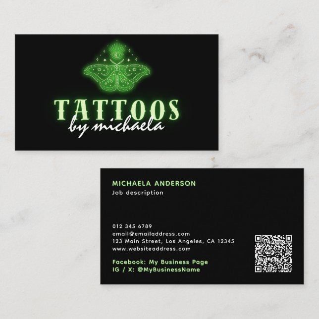 Tarjeta De Visita Artista de tatuajes Neon Mímica Celestial (Anverso / Reverso)
