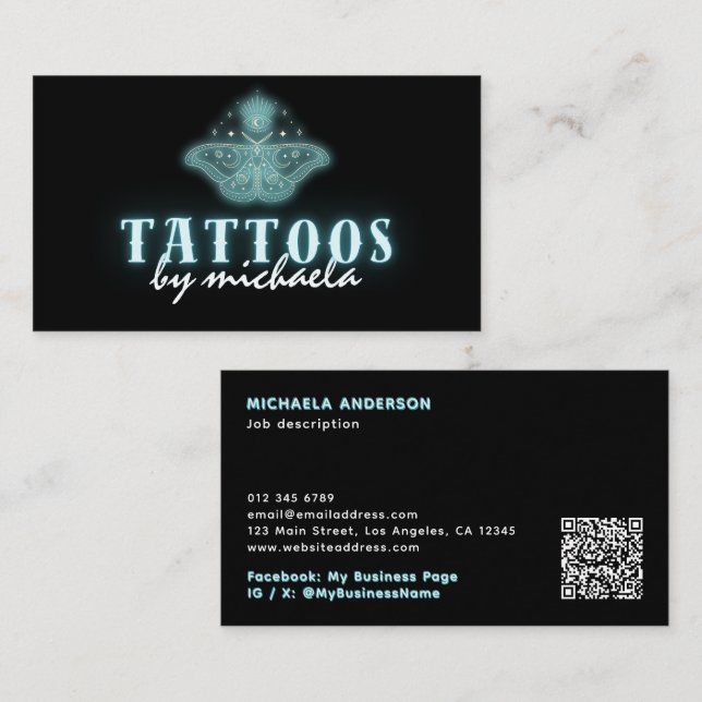 Tarjeta De Visita Artista de tatuajes Neon Mímica Celestial (Anverso / Reverso)