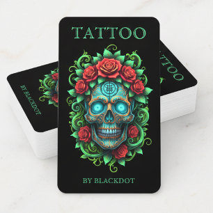 Tarjeta De Visita Artista de Tatuajes Profesional Cráneo Floral Tatu
