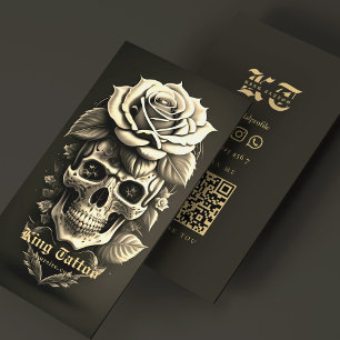 Tarjeta De Visita Artista de tatuajes retro cráneo tatuador arena ne