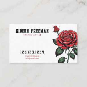 Tarjeta De Visita Artista de tatuajes Rosa blanco y rojo único