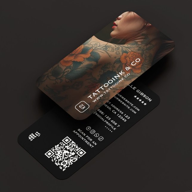 Tarjeta De Visita Artista de tatuajes Tattooist Monograma foto negro (Tattoo Artist Tattooist Monogram Photo Black Business Card
)