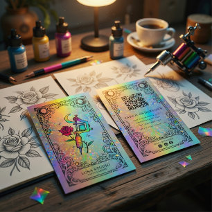Tarjeta De Visita Artista de Tatuajes   Tatuaje Celestial Holográfic