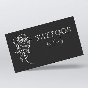 Tarjeta De Visita Artista de tatuajes Tienda Flor Negra y Blanca Fem