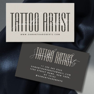 Tarjeta De Visita Artista de tatuajes tipografía moderna script beig