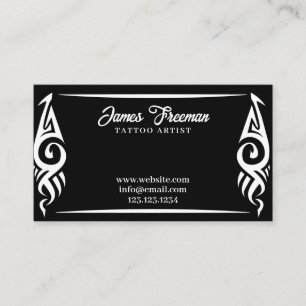 Tarjeta De Visita Artista de tatuajes tribales negros y blancos oscu