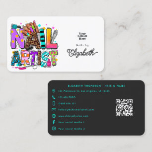 Tarjeta De Visita Artista de uñas afroamericana vibrante y audaz