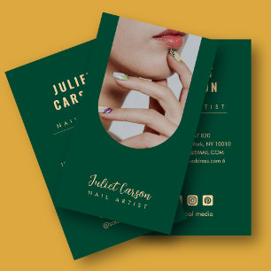 Tarjeta De Visita Artista de uñas Arco verde esmeralda Foto Uñas Sal