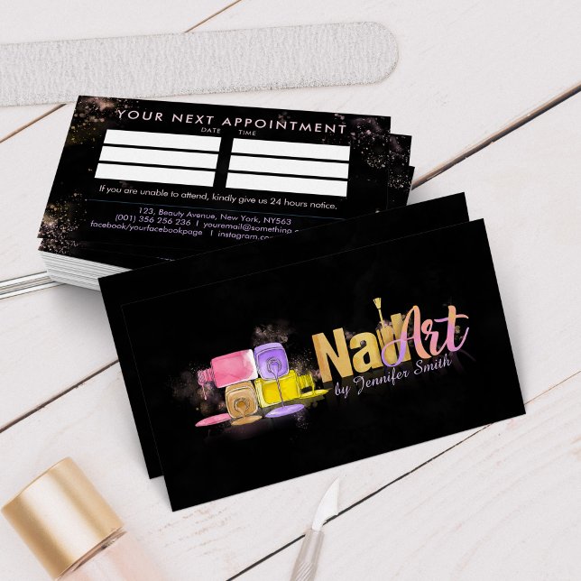 Tarjeta De Visita Artista de uñas - Arte acuarela con cita (Subido por el creador)