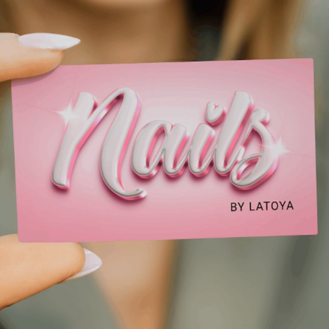 Tarjeta De Visita Artista de uñas blancas rosadas Manicurista guión  (Subido por el creador)