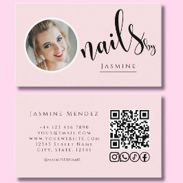 Tarjeta De Visita Artista de Uñas Blush Rosa Foto Código QR Iconos S