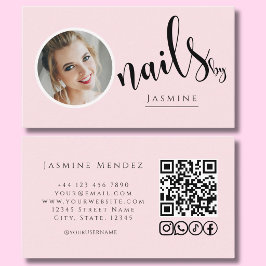 Tarjeta De Visita Artista de Uñas Blush Rosa Foto Código QR Iconos S
