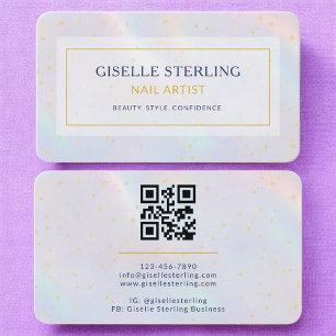 Tarjeta De Visita Artista de uñas Código QR holográfico