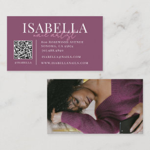 Tarjeta De Visita Artista de uñas con guión morado moderno