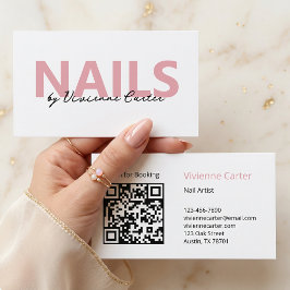 Tarjeta De Visita Artista de uñas con guión rosa y negro blanco