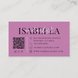Tarjeta De Visita Artista de Uñas con Letra Script Morada Moderna