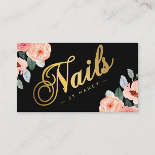Tarjeta De Visita artista de uñas de manicura floral femenina