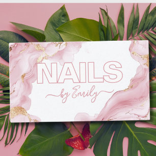 Tarjeta De Visita Artista de uñas de mármol rosa y dorado