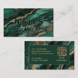 Tarjeta De Visita Artista de uñas de mármol verde esmeralda y ágata 