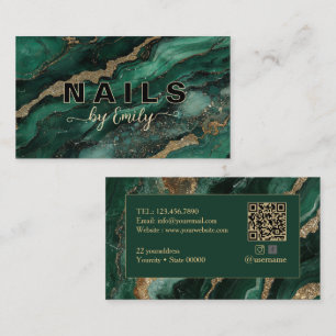 Tarjeta De Visita Artista de uñas de mármol verde esmeralda y ágata