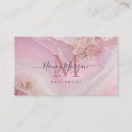 Tarjeta De Visita Artista de uñas de monograma de oro rosa mármol ro