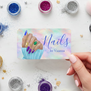 Tarjeta De Visita Artista de uñas de ópalo iridiscente con estilo