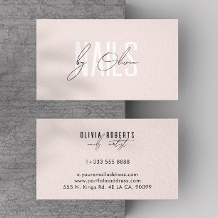 Tarjeta De Visita Artista de uñas de tipografía estética rosa rubor
