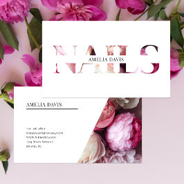 Tarjeta De Visita Artista de uñas Elegante Floral Blanco Manicurista