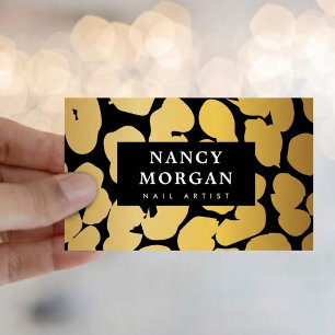 Tarjeta De Visita Artista de uñas estampado de leopardo negro dorado