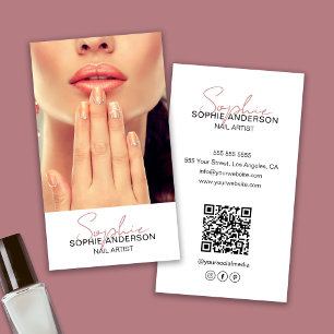 Tarjeta De Visita Artista de Uñas Firma de Letra Moderna Blanca