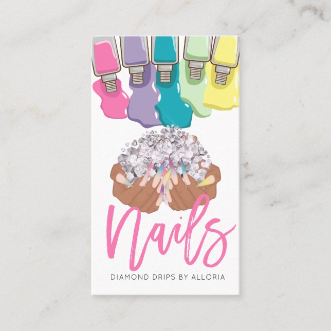 Tarjeta De Visita Artista de uñas goteando logo de mano polaca Salón (Anverso)