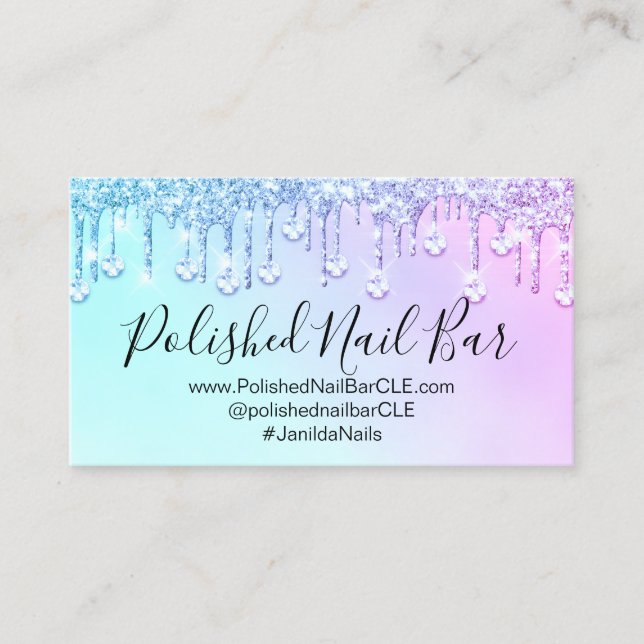 Tarjeta De Visita Artista de uñas Holografo Diamante Dritas Pinky Di (Anverso)