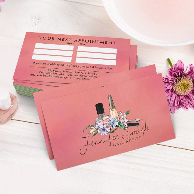 Tarjeta De Visita Artista de uñas - ilustracion floral acuático (Subido por el creador)