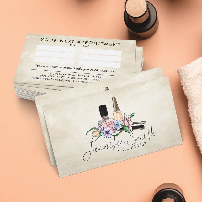 Tarjeta De Visita Artista de uñas - ilustracion floral acuático (Subido por el creador)