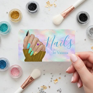 Tarjeta De Visita Artista de uñas iridiscente opalino con arte de ma