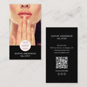 Tarjeta De Visita Artista de uñas Logo personalizado Foto Negra