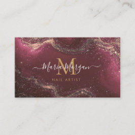 Tarjeta De Visita Artista de uñas lujo burgundy ágata Monograma de o