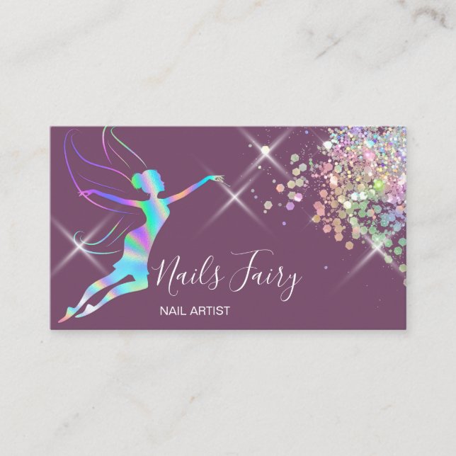 Tarjeta De Visita Artista de uñas Manicura Belleza Esparkling Hologr (Anverso)