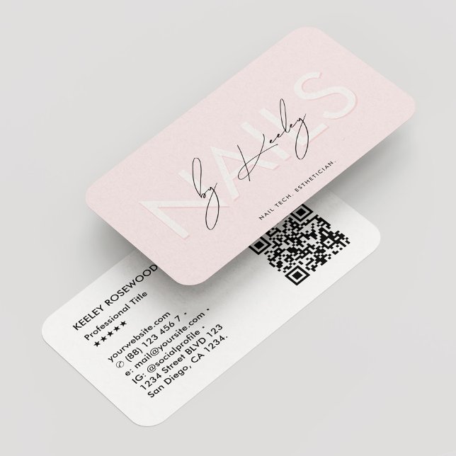 Tarjeta De Visita Artista de uñas Manicurista Monograma Blanco Rosa  (Nail Artist Manicurist Pink White Monogram Modern Business Card
)