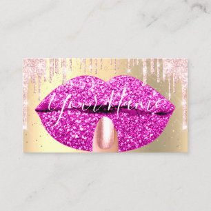 Tarjeta De Visita Artista de uñas maquillado goteo rosado besa labi