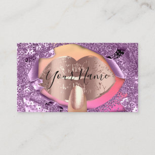 Tarjeta De Visita Artista de uñas maquillador Rosa Morado Beso Purpu