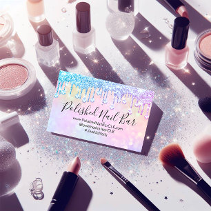 Tarjeta De Visita Artista de uñas maquillaje Holograma rosa goteo de