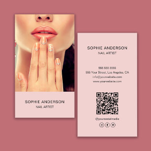 Tarjeta De Visita Artista de uñas minimalista moderna rosa