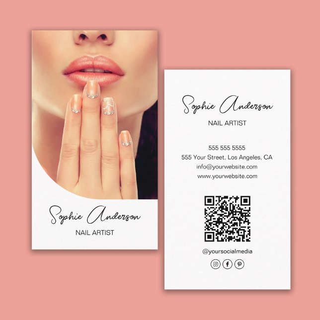Tarjeta De Visita Artista de uñas moderno blanco (Modern Nail Artist White Business Card)