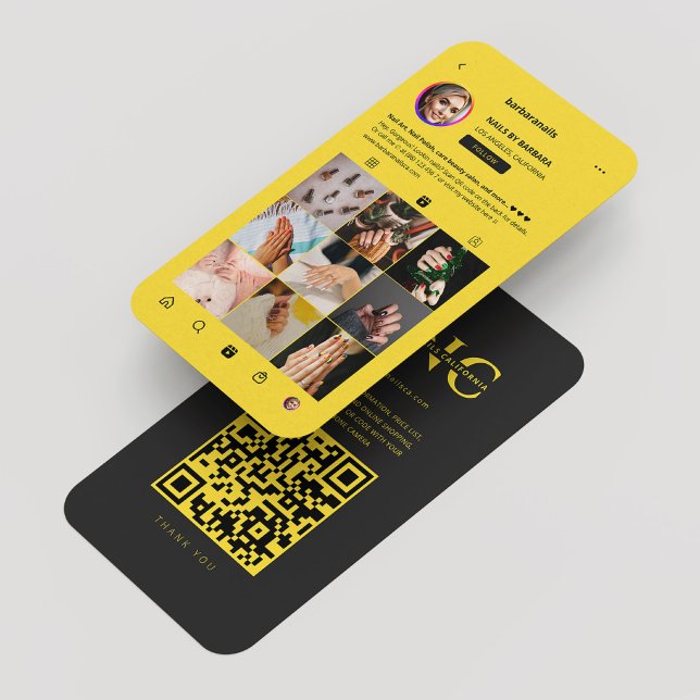 Tarjeta De Visita Artista de uñas moderno Manicurista IG Amarillo In (Modern Nail Artist Manicurist IG Yellow Instagram Business Card
)