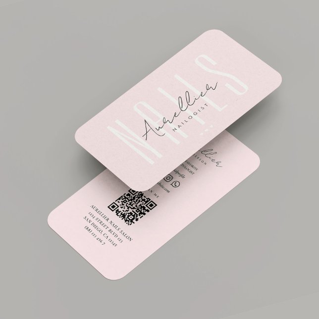 Tarjeta De Visita Artista de uñas moderno Nails Salon Monograma Rosa (Modern Nail Artist Nails Salon Monogram Pink Business Card
)