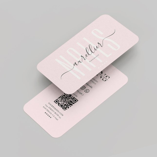 Tarjeta De Visita Artista de uñas moderno Técnico de uñas Monograma  (Modern Nail Artist Nail Technician Monogram Pink Business Card
)