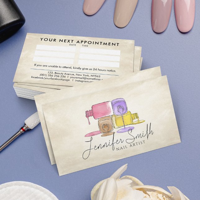 Tarjeta De Visita Artista de uñas - Pasteles de arte acuarela (Subido por el creador)
