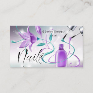 Tarjeta De Visita Artista de uñas profesional Teal & Violet Salon Sp