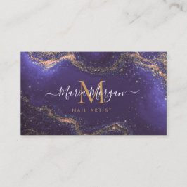 Tarjeta De Visita Artista de uñas Púrpura Ágata Monograma de Oro